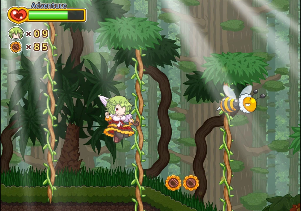 Yuuka springt durch einen Dschungel
