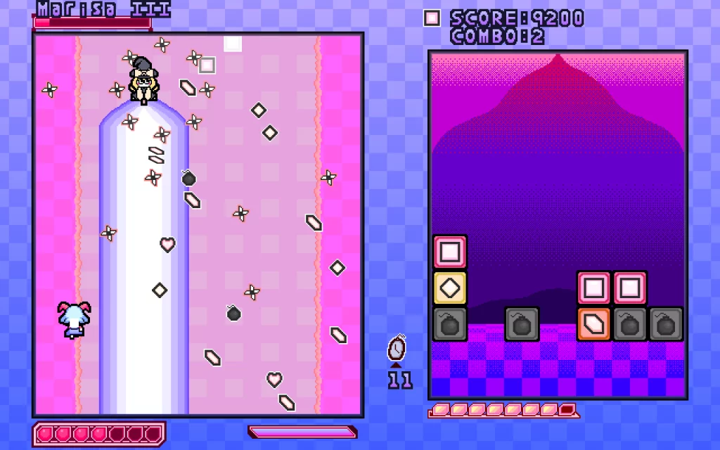 Screenshot aus Yuuma Game: Gameplay mit Bosskampf gegen Marisa